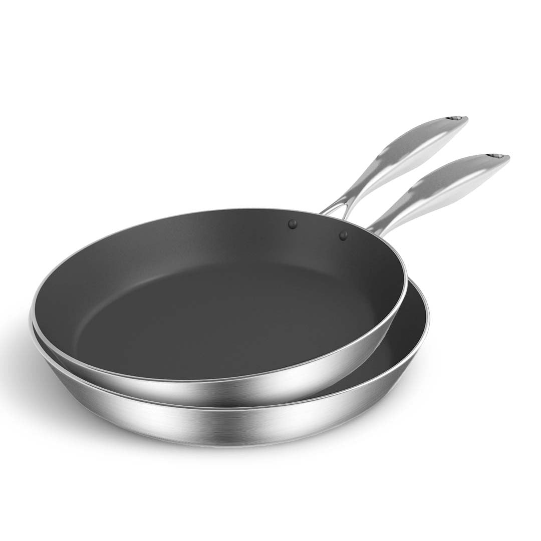 SOGA Premium Stainless Steel Fry Pan Set – 24cm & 34cm, Durable & Versatile