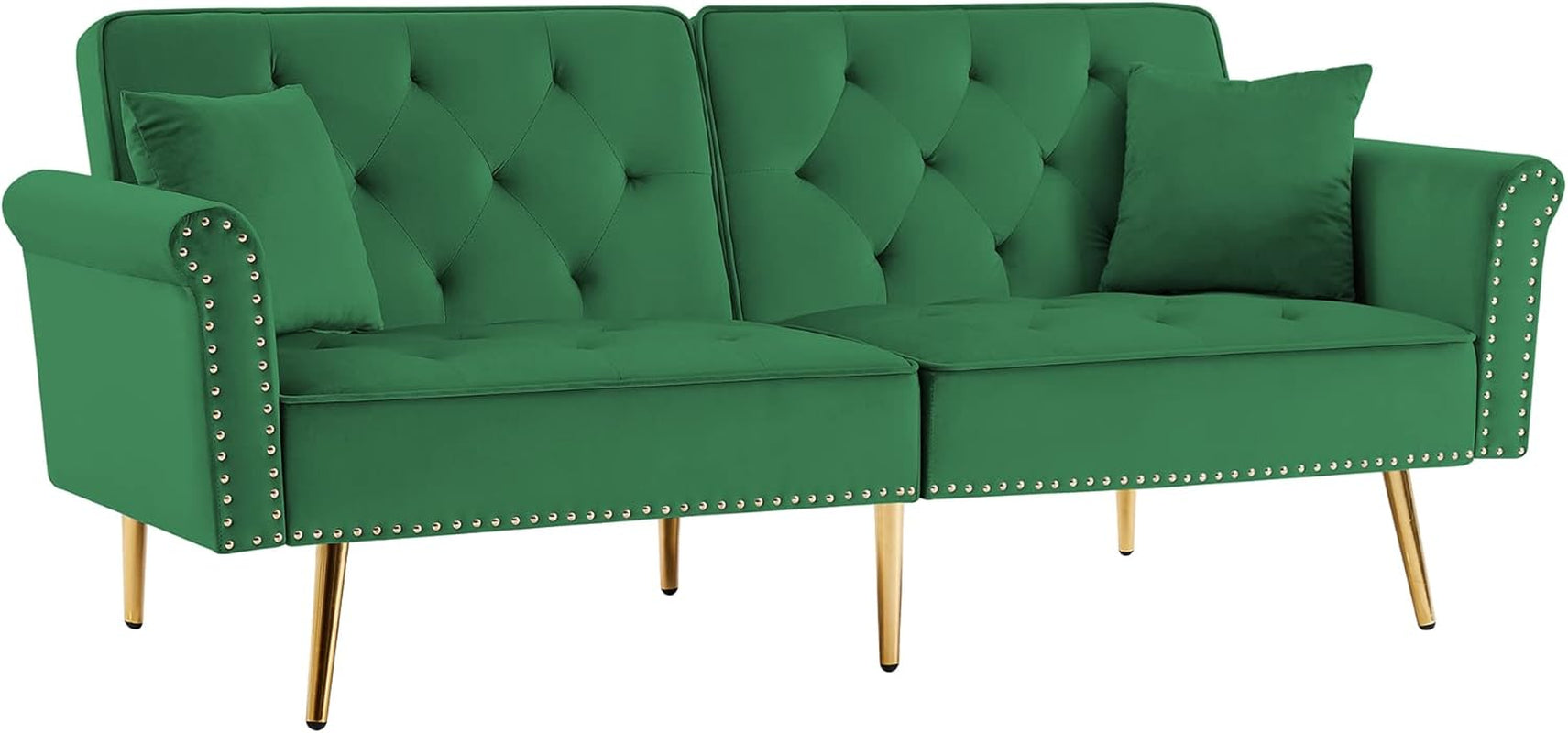 Luxury Velvet Convertible Sofa Bed Sleeper – Couch with Nailhead Trim Peach Maple