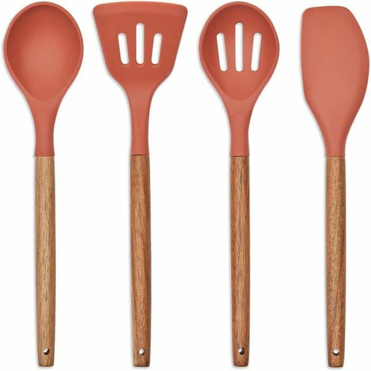 5-Piece Orange Kitchen Utensils Set – Silicone & Acacia Wood