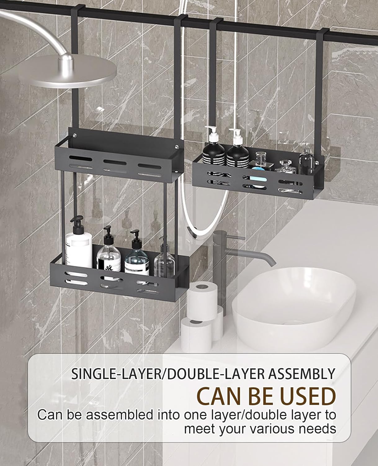 CARLA HOME Over the Door 2-tier Shower Caddy Organiser Shelf with Hooks for Bathroom-1