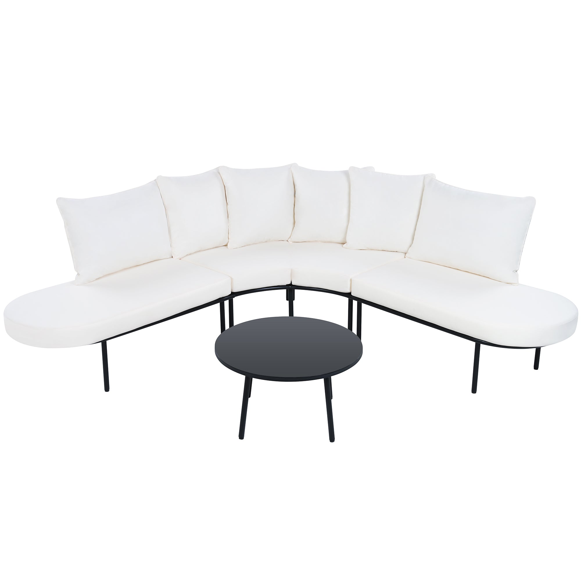 Patio Half- Moon Curved Outdoor Furniture Sofa Set with Coffee Table, Sangria Beech