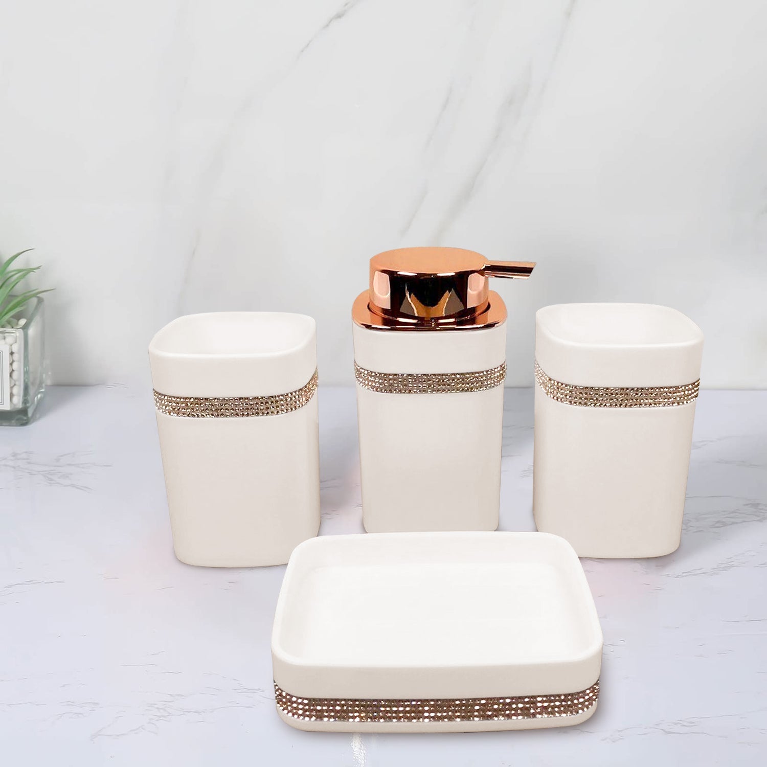 4-Piece Modern Bathroom Accessories Set – Durable Polypropylene Organizer Kit for a Stylish Bathroom