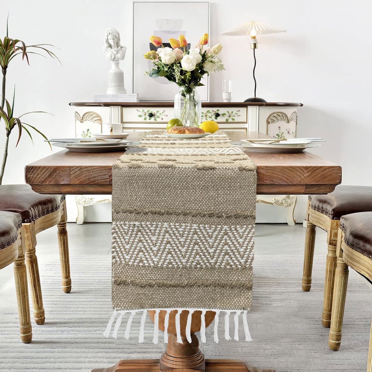 Handmade Cotton Chevron Table Runner – Bohemian Elegance for Your Table