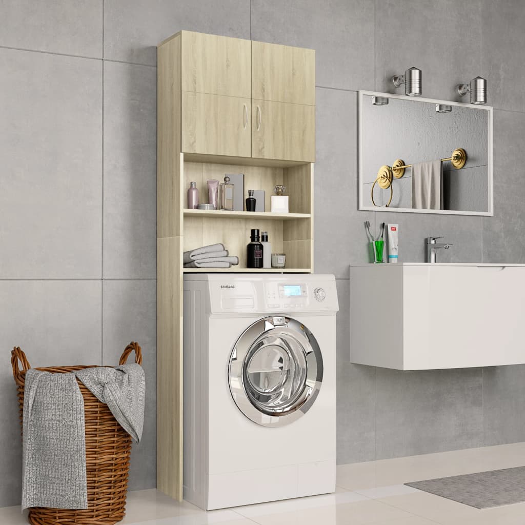 Sonoma Oak Washing Machine Cabinet – Modern Bathroom Storage Cupboard
