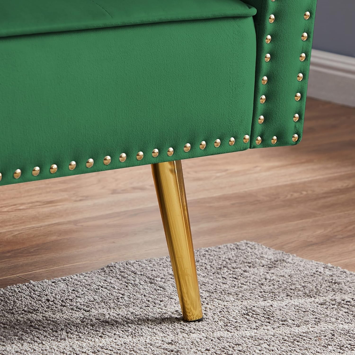 Luxury Velvet Convertible Sofa Bed Sleeper – Couch with Nailhead Trim Peach Maple