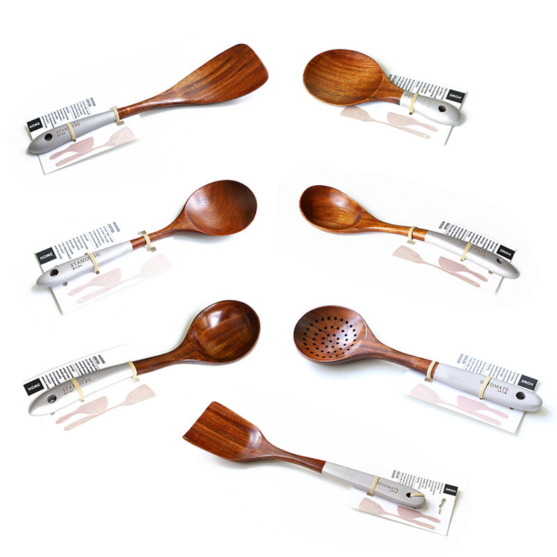 Handcrafted Teak Wooden Kitchen Utensil Set – Eco-Friendly Colorful Lacquer Handles (5/7 Pieces)