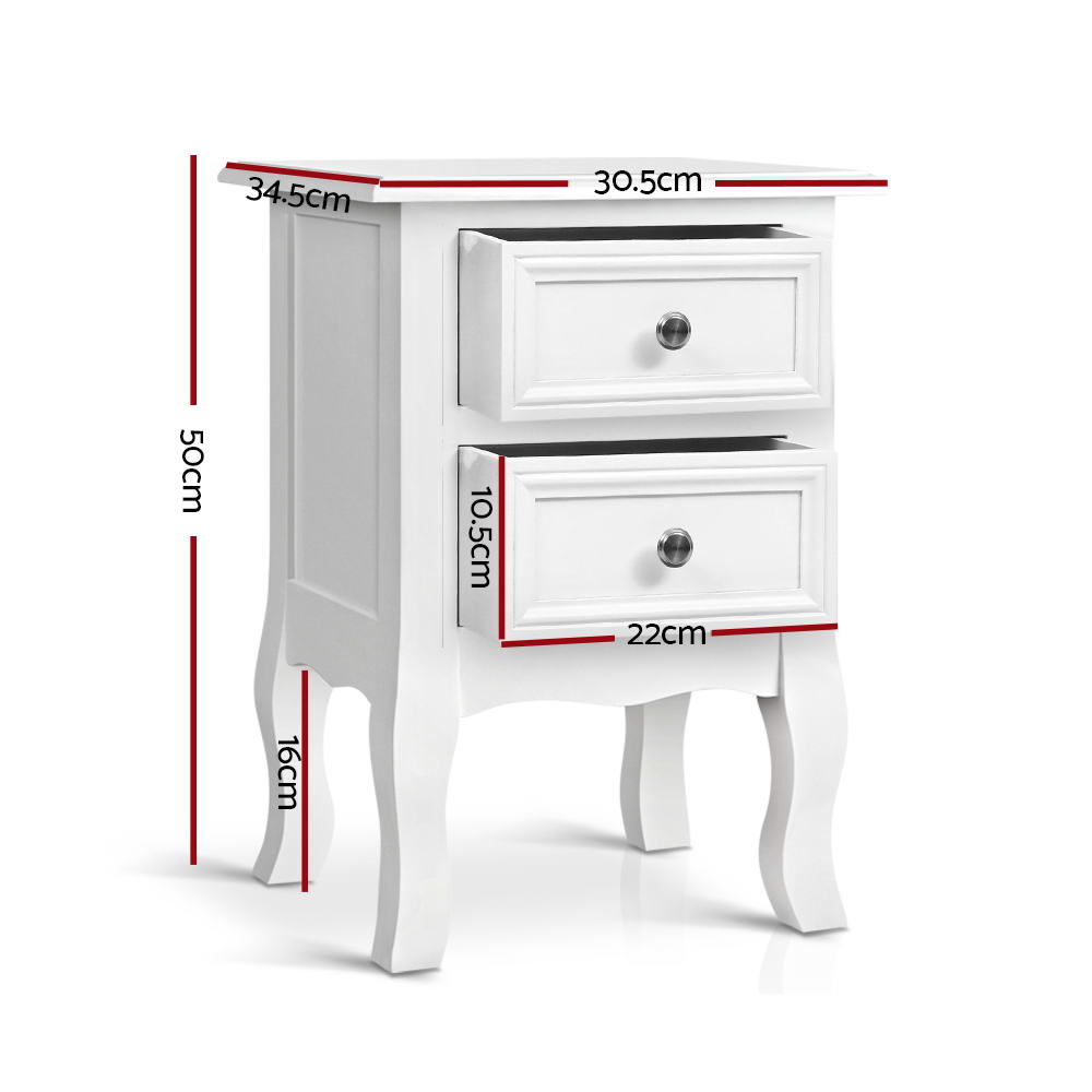 Elegant French Provincial Bedside Table – White Wooden Nightstand with Drawers and Cabriole Legs