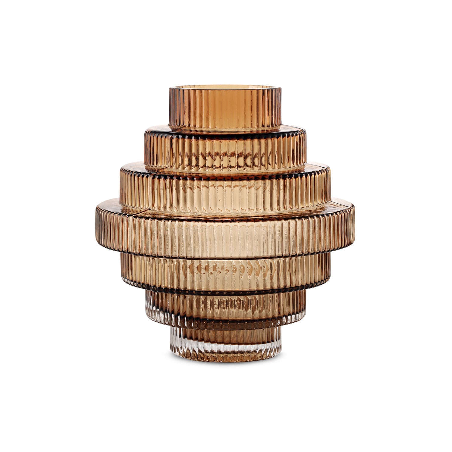 Amber Ribbed Glass Vase – Modern Sculptural Home Décor