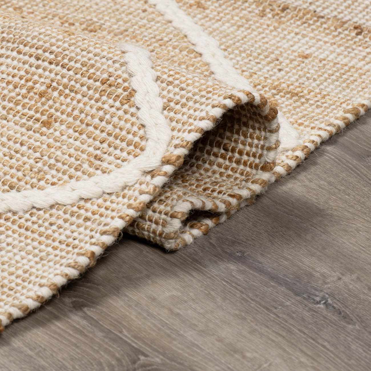 Handwoven Jute & Wool Rug – Bohemian Transitional Style, Cream & Tan