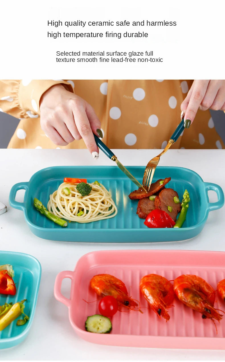 Nordic Rectangular Ceramic Baking Dish – Health-Conscious Elegance WHIMSICAL HOME OF CREATIONS