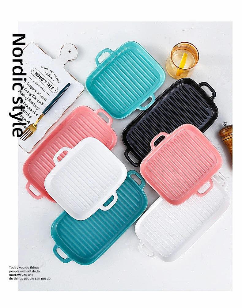 Nordic Rectangular Ceramic Baking Dish – Health-Conscious Elegance WHIMSICAL HOME OF CREATIONS