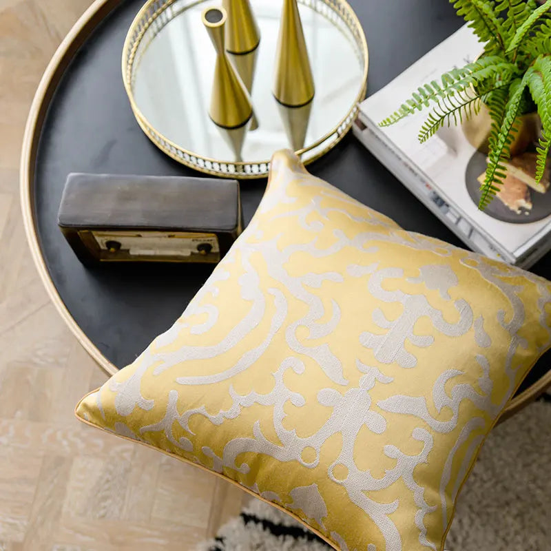 Golden Jacquard Luxury Cushion Cover - Modern Geometric Design