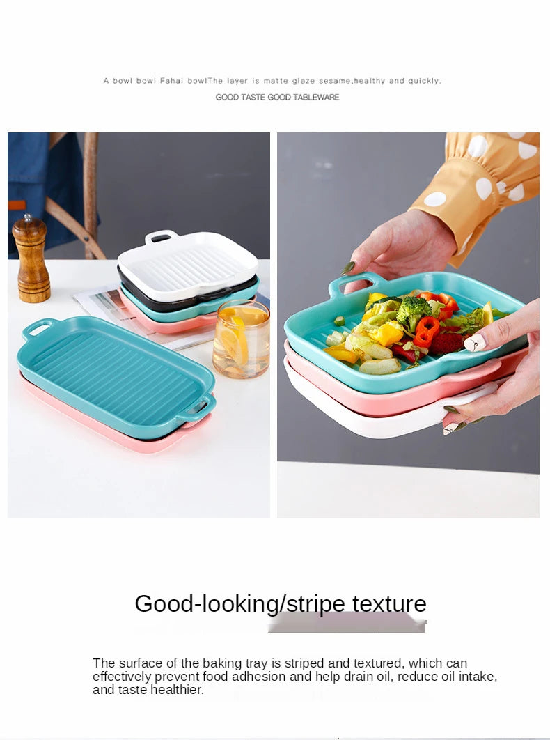 Nordic Rectangular Ceramic Baking Dish – Health-Conscious Elegance WHIMSICAL HOME OF CREATIONS