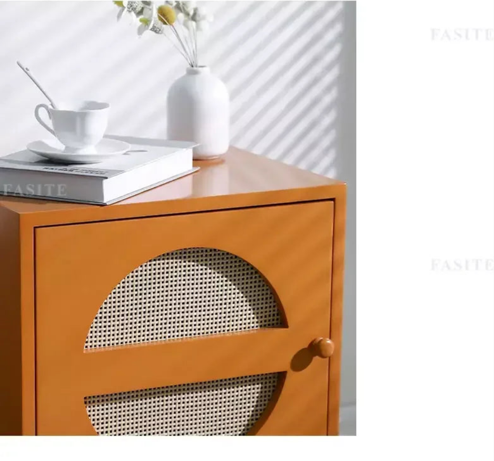 Scandinavian Cane Webbing Bedside Table – Modern Nordic Nightstand in Natural Wood Finish WHIMSICAL HOME OF CREATIONS