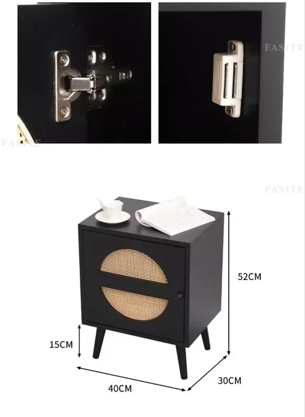 Scandinavian Cane Webbing Bedside Table – Modern Nordic Nightstand in Natural Wood Finish WHIMSICAL HOME OF CREATIONS