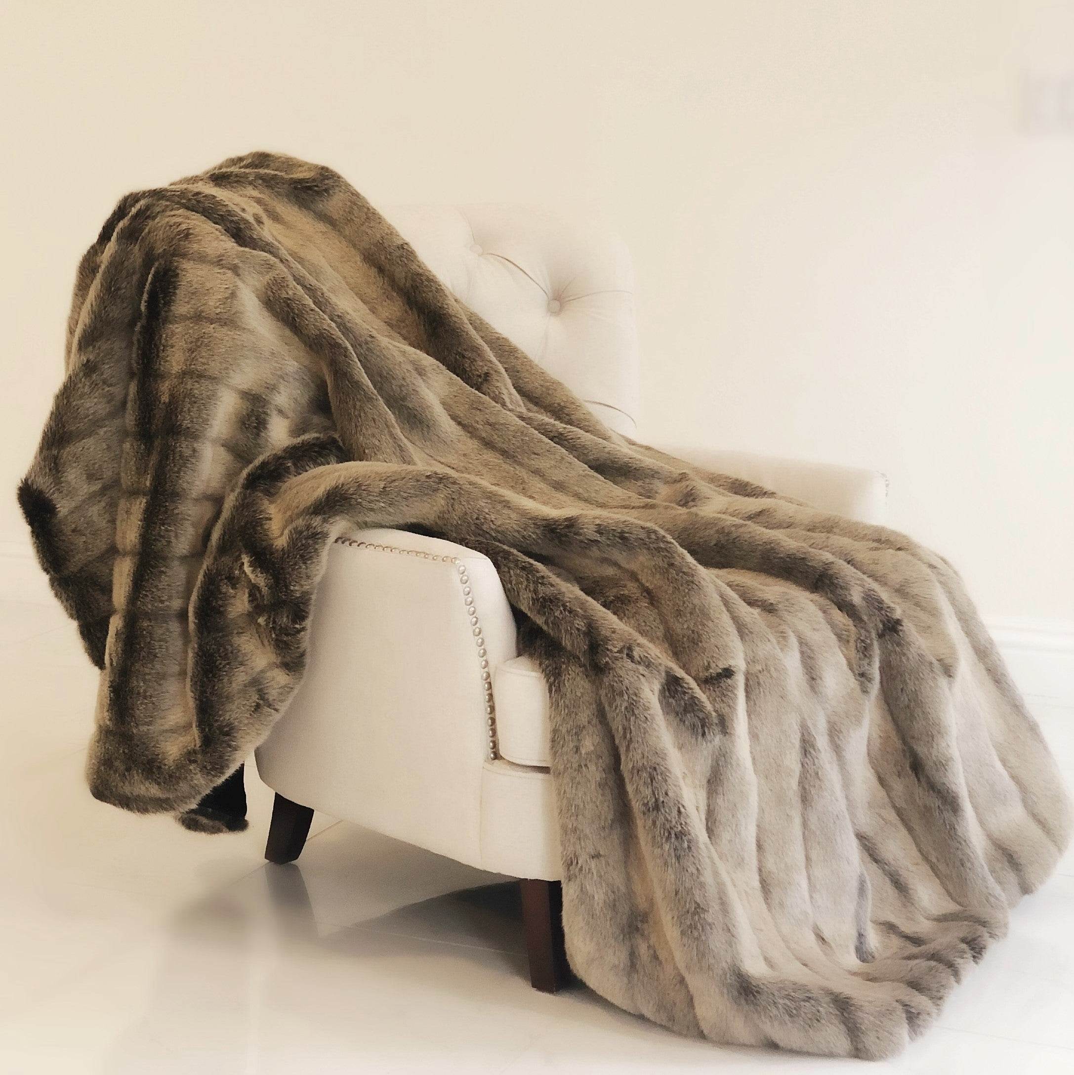 Frost Mink Dark Brown Luxury Faux Fur Throw – Handmade Reversible Designer Blanket (Vegan & High-End Décor)