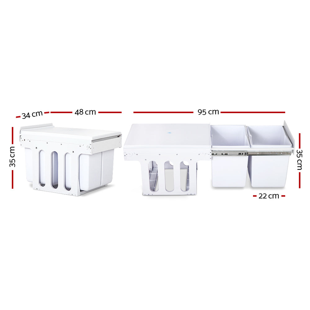 Dual Compartment 30L Pull-Out Kitchen Bin – Concealed Sliding Waste & Recycling System