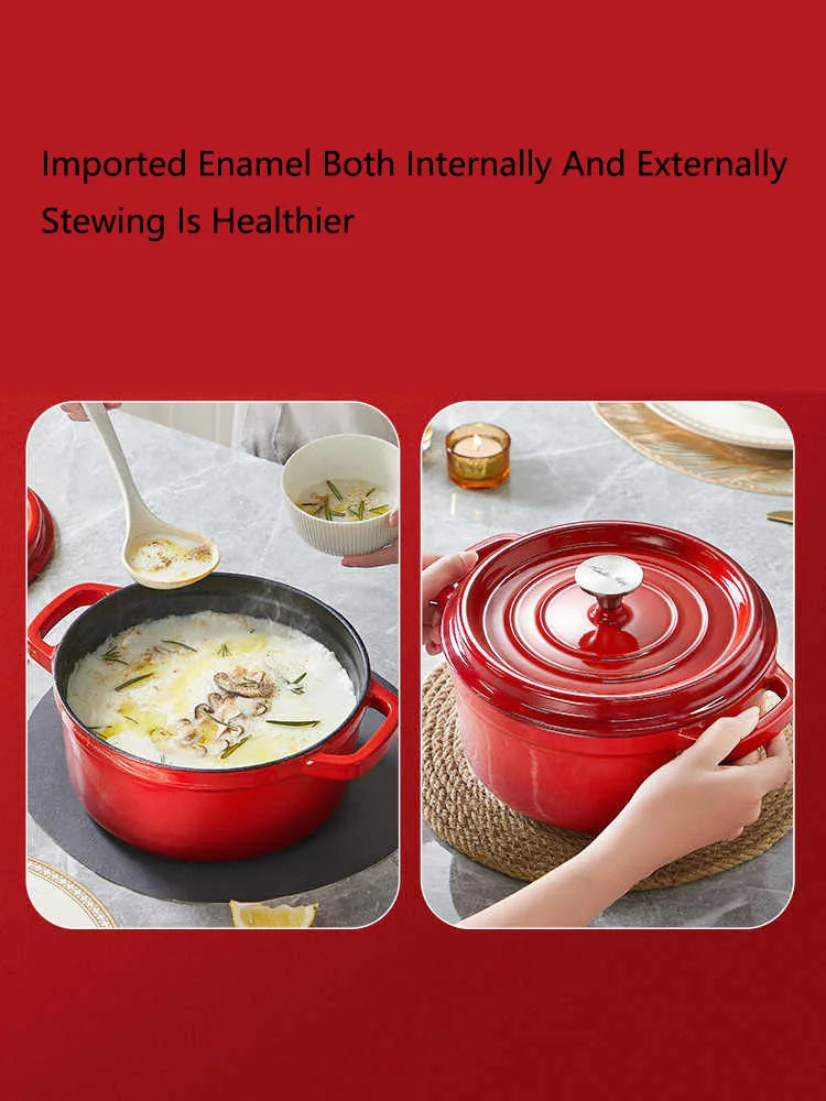 Enamel Cast Iron Stew Pot – Triple Water-Locking Design WHIMSICAL HOME OF CREATIONS
