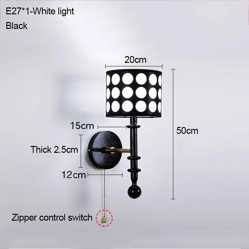 Luxury Mid-Century Art Deco Fabric Wall Sconce – Black & Walnut, LED Lighting WHIMSICAL HOME OF CREATIONS