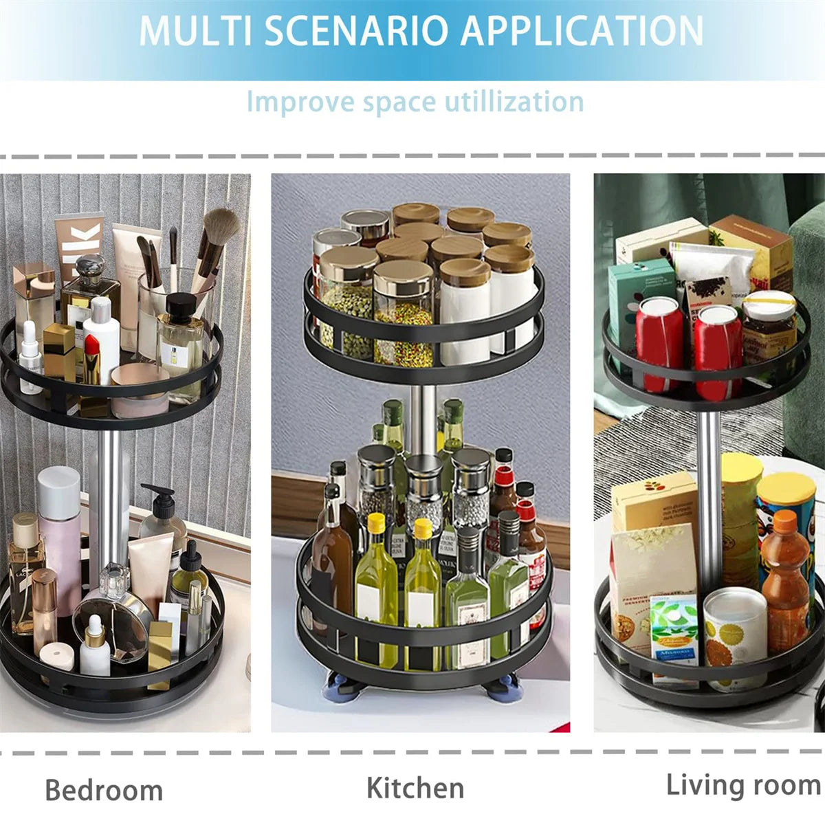 360° Rotating Carbon Steel Spice Rack Organizer – Adjustable Multi-Layer with Suction Cups WHIMSICAL HOME OF CREATIONS