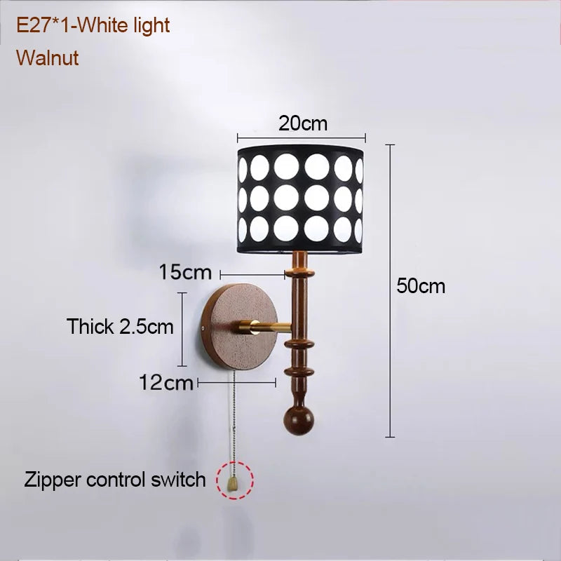 Luxury Mid-Century Art Deco Fabric Wall Sconce – Black & Walnut, LED Lighting WHIMSICAL HOME OF CREATIONS