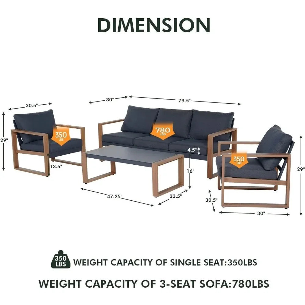 Luxury 4-Piece Aluminium Faux-Wood Outdoor Lounge Set — Modern Californian Minimalist Design WHIMSICAL HOME OF CREATIONS