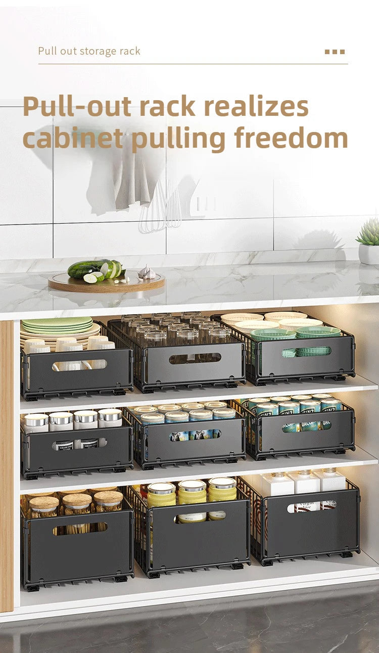 Carbon Steel Pull-Out Folding Cabinet Storage Rack – Double Layer, Heavy-Duty WHIMSICAL HOME OF CREATIONS