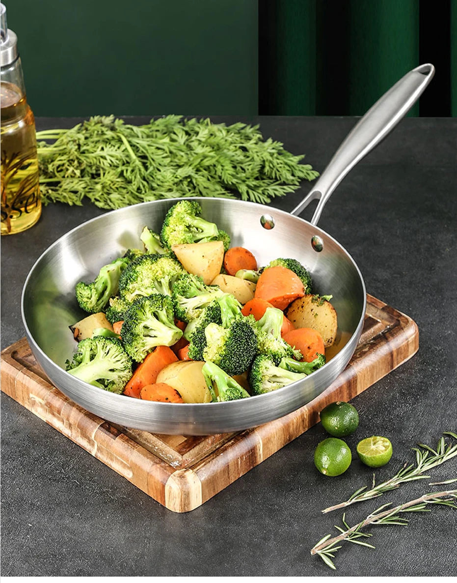 5-Ply 304 Stainless Steel Frying Pan – Multi-Layer Non-Stick Cookware for Gas & Induction Stovetops WHIMSICAL HOME OF CREATIONS