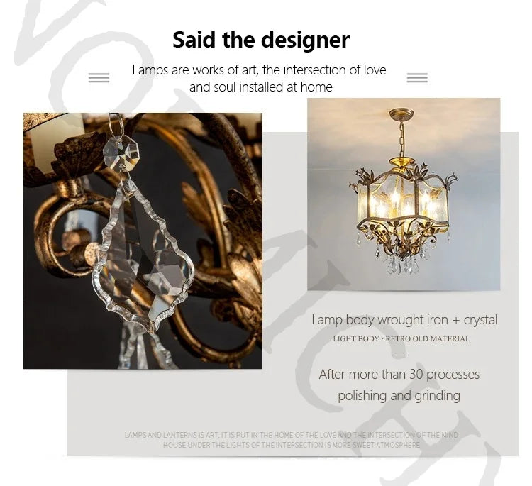 American Retro Crystal Pendant Chandelier – French Candle Style LED Lighting for Dining, Bedroom & Living Rooms WHIMSICAL HOME OF CREATIONS