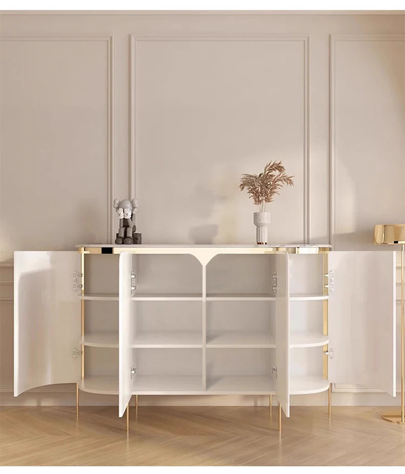Elegant Marble Sideboard with Gold Trim - Cream Glass Finish WHIMSICAL HOME OF CREATIONS