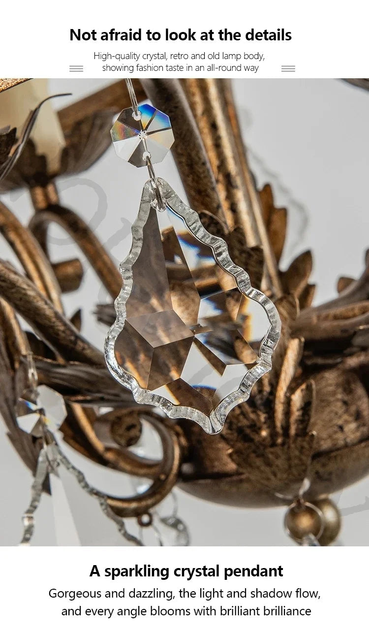 American Retro Crystal Pendant Chandelier – French Candle Style LED Lighting for Dining, Bedroom & Living Rooms WHIMSICAL HOME OF CREATIONS