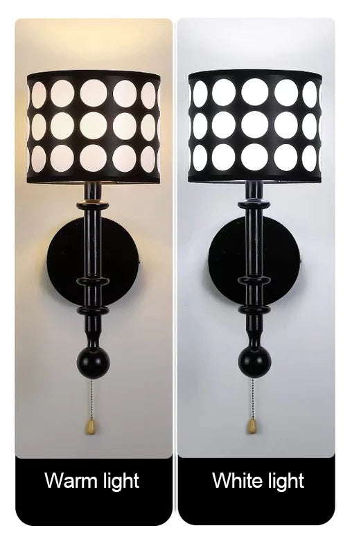Luxury Mid-Century Art Deco Fabric Wall Sconce – Black & Walnut, LED Lighting WHIMSICAL HOME OF CREATIONS