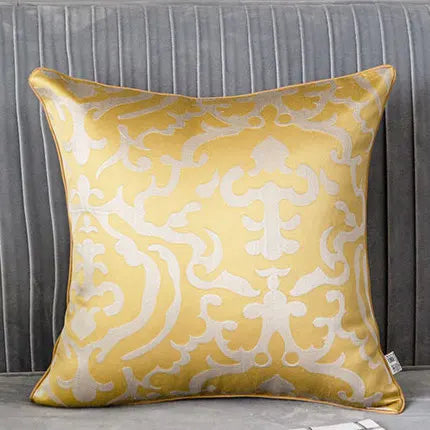 Golden Jacquard Luxury Cushion Cover - Modern Geometric Design