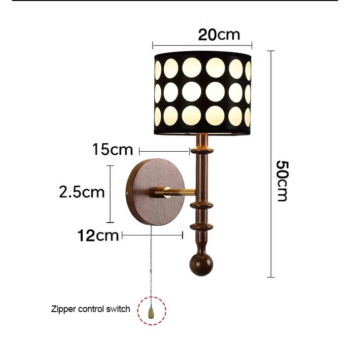 Luxury Mid-Century Art Deco Fabric Wall Sconce – Black & Walnut, LED Lighting WHIMSICAL HOME OF CREATIONS