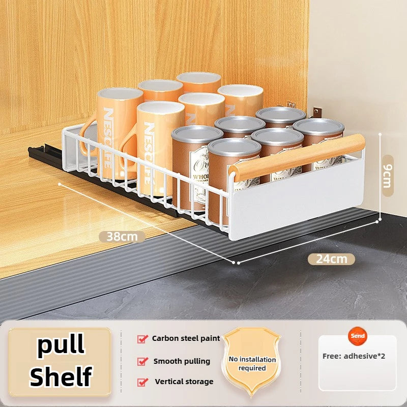 Multi-Functional Pull-Out Cabinet Drawer Organizer – Heavy-Duty Carbon Steel, No-Drill Install WHIMSICAL HOME OF CREATIONS