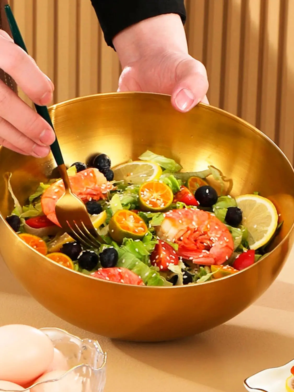 Large Gold Stainless Steel Salad Bowl – 20x9cm Retro Design WHIMSICAL HOME OF CREATIONS