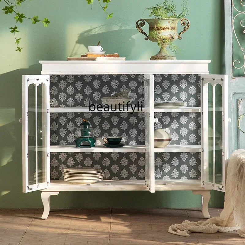 French Distressed Glass Cabinet – Rustic Elegance with Luxury Interior Design WHIMSICAL HOME OF CREATIONS