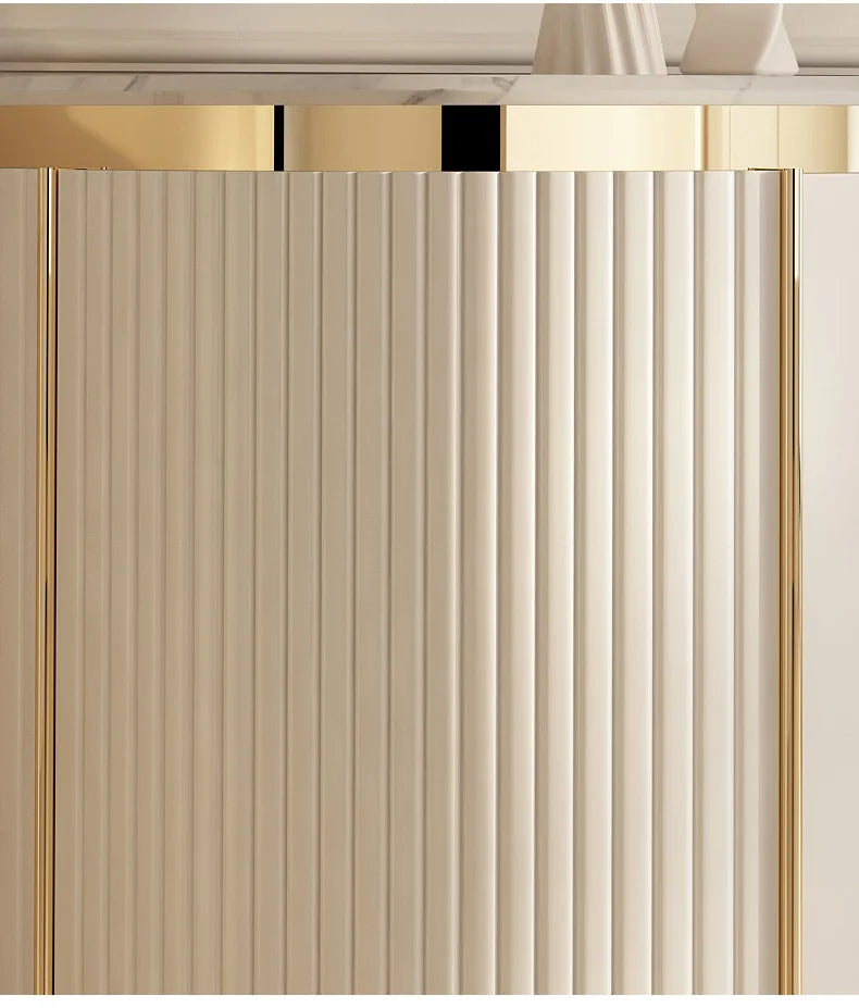 Elegant Marble Sideboard with Gold Trim - Cream Glass Finish WHIMSICAL HOME OF CREATIONS