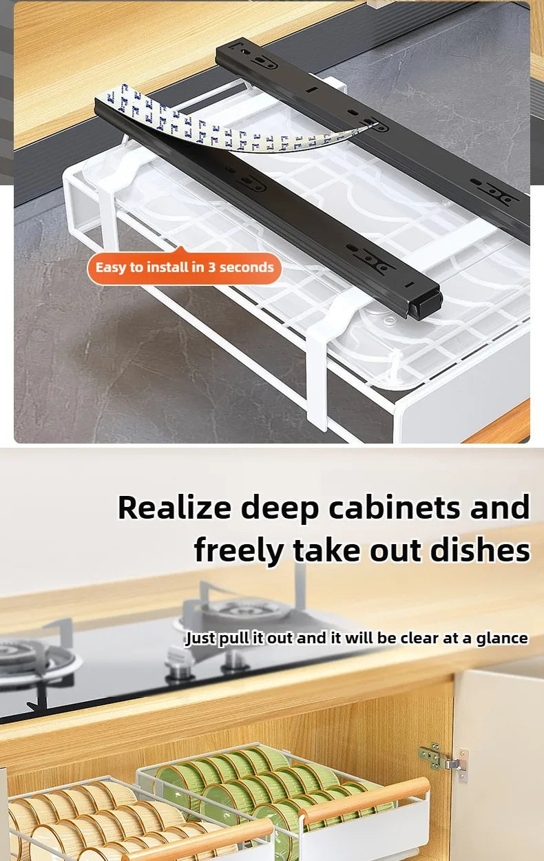 Multi-Functional Pull-Out Cabinet Drawer Organizer – Heavy-Duty Carbon Steel, No-Drill Install WHIMSICAL HOME OF CREATIONS