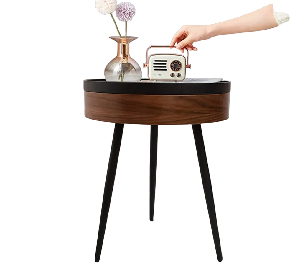Modern Barrel-Style Bedside Table & Coffee Table with Ample Storage Space-2