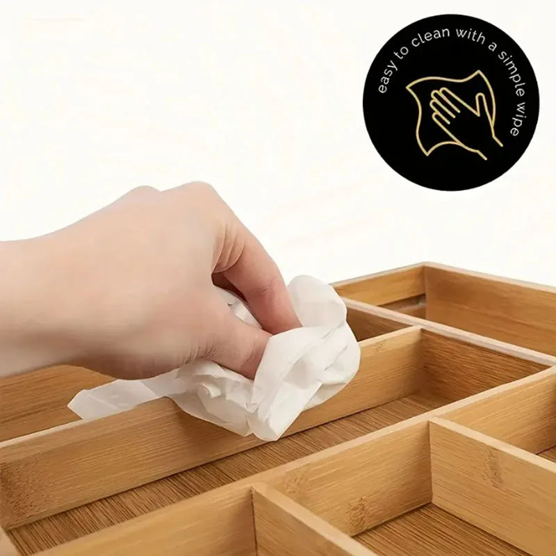 Adjustable Bamboo Drawer Organiser – Expandable 8-Grid Cutlery & Utensil Storage for Kitchen, Office & Home WHIMSICAL HOME OF CREATIONS