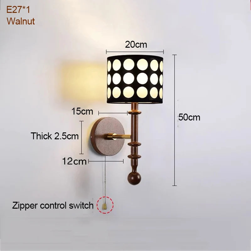 Luxury Mid-Century Art Deco Fabric Wall Sconce – Black & Walnut, LED Lighting WHIMSICAL HOME OF CREATIONS