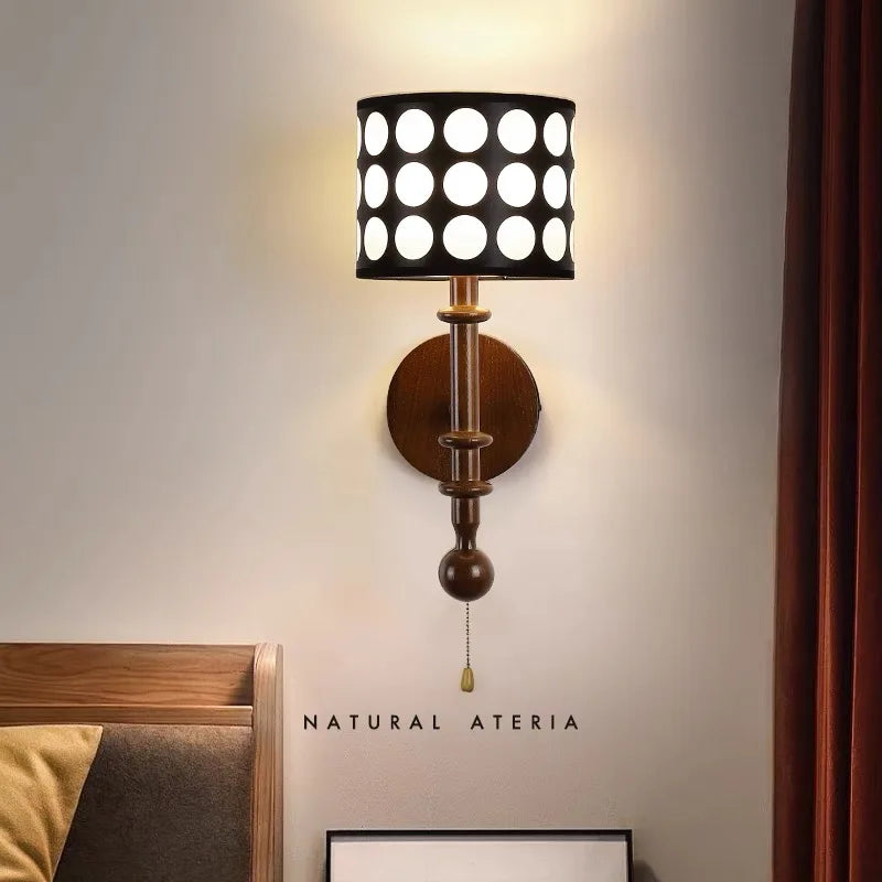 Luxury Mid-Century Art Deco Fabric Wall Sconce – Black & Walnut, LED Lighting WHIMSICAL HOME OF CREATIONS