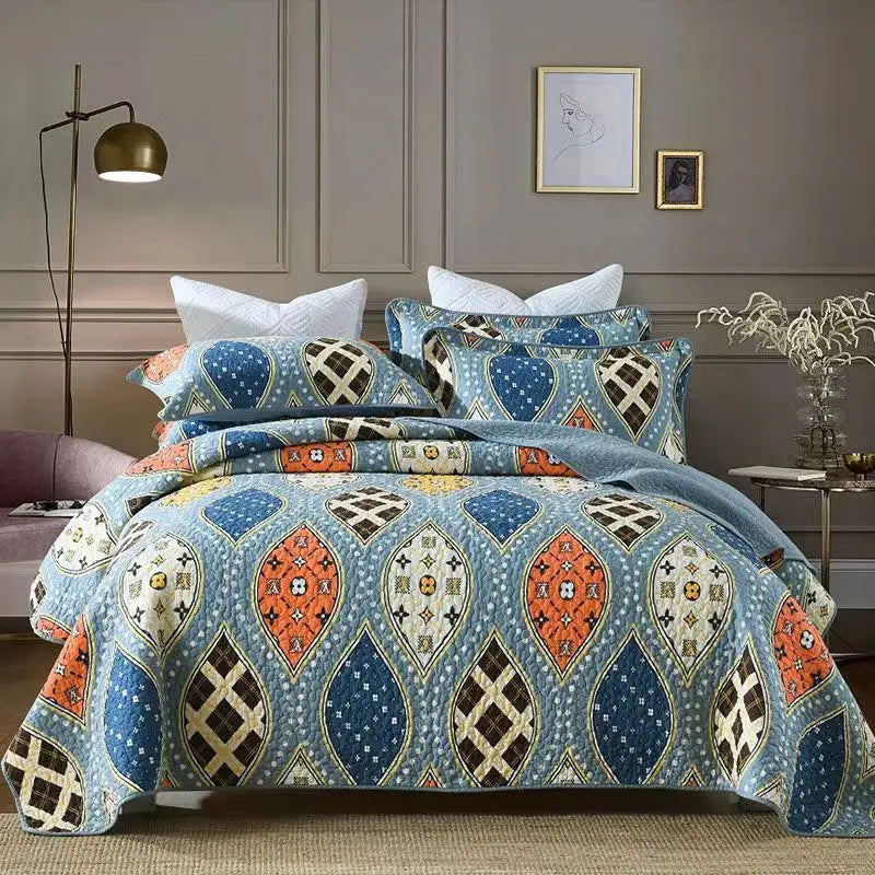 Luxury 500TC Pure Egyptian Cotton Boho Vintage Floral Reversible Bedcover Quilt Set – 3-Piece King & Queen Fit WHIMSICAL HOME OF CREATIONS