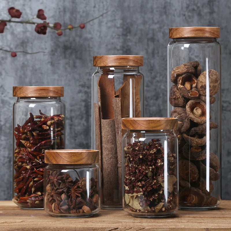 Modern Retro Glass Canister Set's with Airtight Wooden Lids WHIMSICAL HOME OF CREATIONS