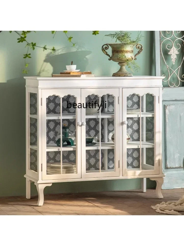 French Distressed Glass Cabinet – Rustic Elegance with Luxury Interior Design WHIMSICAL HOME OF CREATIONS