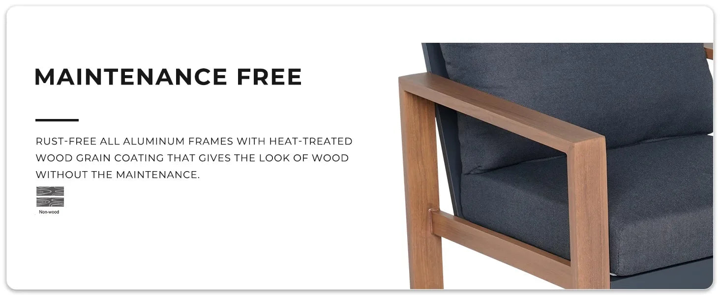 Luxury 4-Piece Aluminium Faux-Wood Outdoor Lounge Set — Modern Californian Minimalist Design WHIMSICAL HOME OF CREATIONS