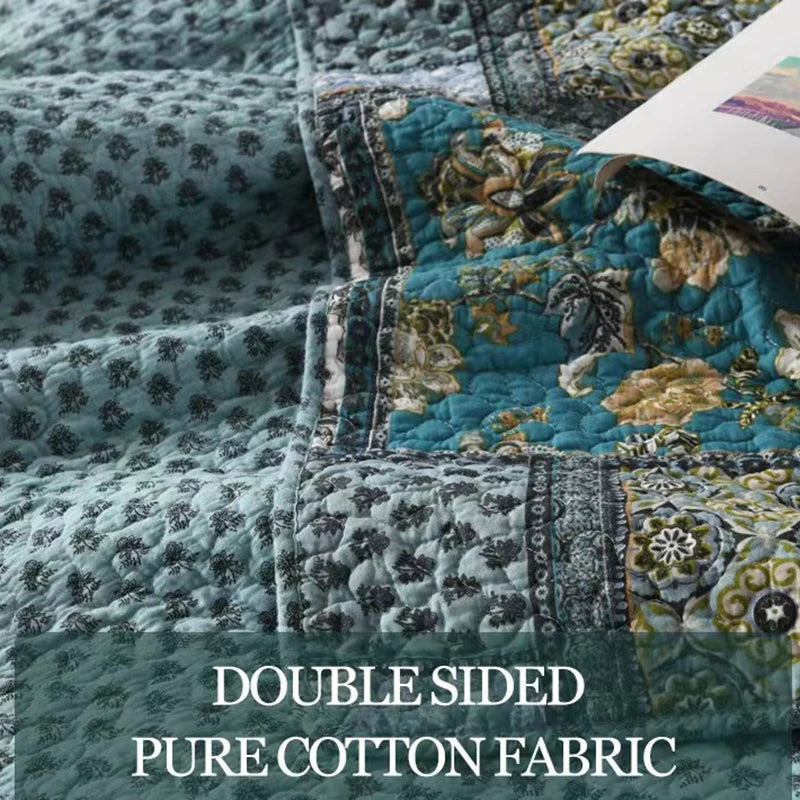 Luxury 500TC Pure Egyptian Cotton Boho Vintage Floral Reversible Bedcover Quilt Set – 3-Piece King & Queen Fit WHIMSICAL HOME OF CREATIONS