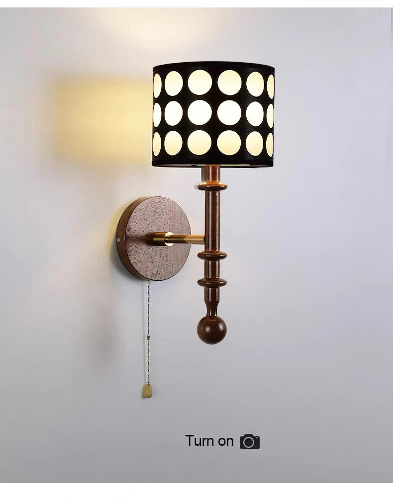 Luxury Mid-Century Art Deco Fabric Wall Sconce – Black & Walnut, LED Lighting WHIMSICAL HOME OF CREATIONS