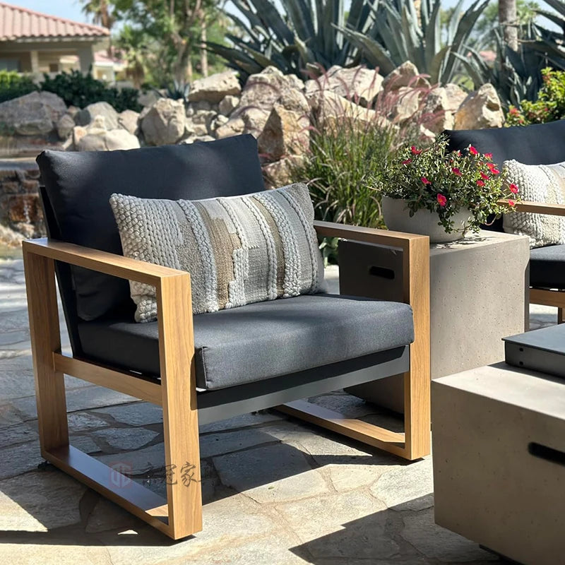 Luxury 4-Piece Aluminium Faux-Wood Outdoor Lounge Set — Modern Californian Minimalist Design WHIMSICAL HOME OF CREATIONS